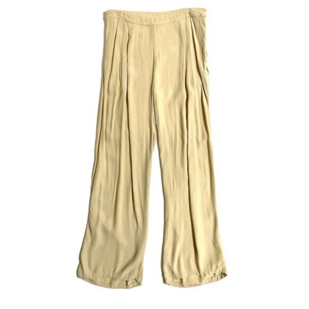 Something Navy Beige Straight Leg Pants Viscose Crepe Casual Relaxed SZ 10 New